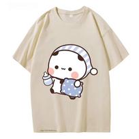 Couple Tshirt Kawaii Cute BuBu Panda Going To Sleep with DuDu Bear Graphic Tshirt Women Clothes Sleeve Tops Tee Women's Clothing S white