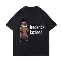 Frederick Fazbear „The Fancy Bear Fnaf“ marškinėliai vyrams ir moterims, juokingi meme drabužiai, grynos medvilnės dideli marškinėliai trumpomis rankovėmis XXXXL juoda