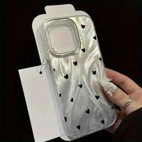 Poco X7 Pro Case Black Love Heart Phone Cases For Xiaomi Poco X6 X5 X3 M6 F7  X 7 X7Pro Pocox7 Pro Chiffon Texture Shiny Cover Poco X6 Pro white