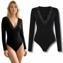 Women's Bodysuit Feminine Fitted Long Sleeve Classic Viscose Black L white