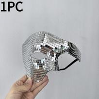 1PC Halloween Disco ball mask men and women half face masquerade party bar atmosphere props flash mirror mask gray