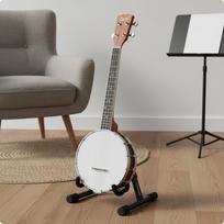 4 stygų bandža, riešuto korpusas, pradedantiesiems, rožmedžio grifas, muzikos instrumentas pradedantiesiems, gray