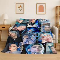 Kpop Felix Stray Kids Music Flannel Blanket Soft Warm Throw Blanket for Bedroom Living Room Bed Travel Camping Picnic Gift 75x90cm gray