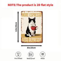 D Flat Cat Kavos Puodelio Skardos Ženklas x Juokinga Katė Gerianti Espresso Metalinė Sienos Art Retro Kavinės Dekoras Namams Biurui Miegamajam 20x30cm（7.8x11.8inch） beige