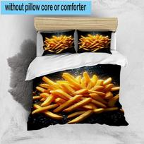 Golden French Fries Background 3pcs Bedding,Including 1pc Duvet Cover And 2pcs Pillowcases Perfect for Christmas,Ideal for Bedroom, Dormitory 135cm*200cm