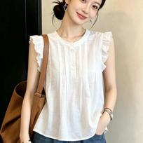 White small fly-sleeved shirt women's summer design fungus edge women's sleeveless French stunning small top shirt 2XL(125-140) balta