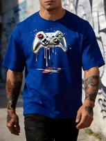 Unisexs Round Neck Tee Dripping Metallic Game Controller Graphic Print Soft Cotton Gamer Lover Urban Street Casual Short Sleeve Top 4XL blue