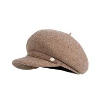 Vintage Solid Color Wool Beret Cap Dome Knitted Octagonal Brimless Hat British Style Versatile Women Artist Hat Girls gray