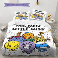 Ponas. Vyriška patalynė su Little Miss raštu, komplektas su antklode, užvalkalas antklodei, pagalvės užvalkalas, namų gimtadienio dovana (1 * antklodės užvalkalas + 2 * pagalvės užvalkalai, be šerdies) 135x200cm white