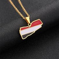 Fashion Enamel Yemen Map Flag Pendant Neckalces Silver Color/Gold Color Stainless Steel Neckalce Yemeni Charm Patriotic Gift B black