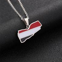 Fashion Enamel Yemen Map Flag Pendant Neckalces Silver Color/Gold Color Stainless Steel Neckalce Yemeni Charm Patriotic Gift A gray