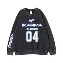 Stray Kids SKZ Karma Crewneck Sweatshirt Kpop Merch Member Name Number Print Vintage Pullover Casual Streetwear Unisex Long Sleeve Tops for Fans L black