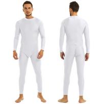 Vientisas vyriškas kombinezonas spandex ilgomis rankovėmis „Unitard Leotard“ šokių apranga X-Large balta