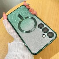 Samsung S24ultra Magnetic Suction Phone Case Electroplated Transparent Flash Powder S25Edge Gradient Full Inclusive S21FE Set Note20 Ultra blue
