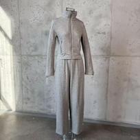 Korean Chic Zipper Jacket & Wide-Leg Pants Two-Piece Casual Sports Set M pilka spalva