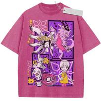 Unisex skalbinti violetiniai vintažiniai marškinėliai Digimon Adventure personažai Aukštos kokybės audinys namams, laisvalaikiui, kelionėms, apsipirkinėjimui XL purple