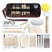 Ceramic Tool Set: Multi-functional Clay Sculpting & Modeling Tools with Cloth Bag black
