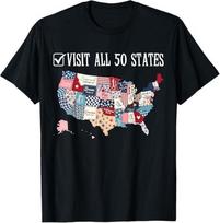 MOST POPULAR! Visited all 50 states USA map travel All Fifty State T-Shirt S-3XL L gray