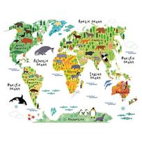 Cartoon Animal Territory Map Vinyl Wall Stickers Diy Home Decoration For Kids Room Baby Know World Education Puzzle Game Decals (as the picture,90x57cm whole one) yellow