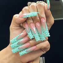 24Pcs Long Square French Press On Nails 3D Flower Leopard Print Blue Glitter Rhinestone Fake Nail Tips brown