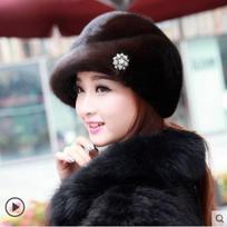 Women's Hats - Premium Berets for Autumn and Winter L（58-59cm）Mink Fur tamsiai ruda spalva