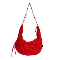 2026 New Simple Lazy Wind Large Capacity Lightweight Shoulder Bag Solid Color Casual Korean Relaxation Commuter Messenger Bag raudona