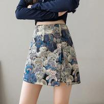 Bear Embroidered Split Mini Skirt Women New High-waisted Hip A-line Short Y2k Skirt Medieval Skirt Female XXL gray