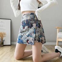 Bear Embroidered Split Mini Skirt Women New High-waisted Hip A-line Short Y2k Skirt Medieval Skirt Female XXL gray