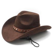 Vintage Suede Western Cowboy Hat Wide Brim Unisex Riding Jazz Sun Hat One Size ruda