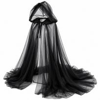 Moterų Juodas Perregimas Gobtuvu Apsiaustas Helovino Ragana Kaukė Gotikinis Vampyro Kostiumas Ilgas Tiulio Apsiaustas Cosplay Kaukės Baliui One size fits all juoda