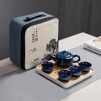Ceramic travel Kung Fu tea set travel set Tianmu glaze Jun kiln becomes portable business gift gray