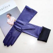 Jutiklinis ekranas naujos moteriškos ilgos pirštinės plonos šilku pamušalu odinės pirštinės 8 blue