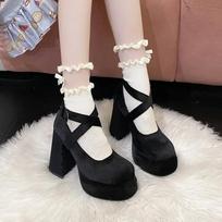 Moterų Batai Madingi Mary Janes Batai Aukštakulniai Platforminiai Batai Prabangūs Suede Odiniai Siurbliai Elegantiški Lolita Batai Party Suknelės Batai 40 juoda