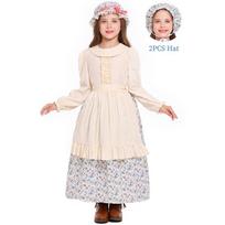 Children Girls Drama Pastoral Farm Floral Maid Dress Apron Hat Set Kids Halloween Cosplay Costumes Role Play Outfit XL mėlyna