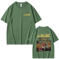 Rock Band Gorillaz The Mountain Tour Graphic Tshirt Men Women Fashion Casual Cotton T Shirts Male Vintage Soft Cotton Tshirt 4XL gray