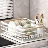 Sink Countertop Bowl & Dish Drying Rack with Chopsticks Storage gray