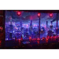1pc frameless Cyberpunk Night City Landscape Poster Future Neon Lights Bar Design Canvas Wall Art for Living Room Home Decor 2 55x80cm