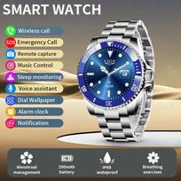1.27 HD Screen Steel Smart Watch Men 2026 New IP68 Waterproof Bluetooth Call Sports Voice Assistant Health Monitor Men Business  Smartwatch mėlyna