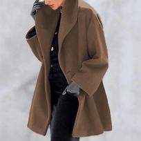 Women's Fall Winter Wool Coat, European American Style Solid Color Loose Hooded Round Neck Outerwear XXXL kupranugaris