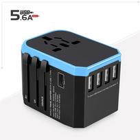 Multi-functional Global Travel Adapter with 4 USB & Type-C Ports - Compatible with US, EU, UK, AU black