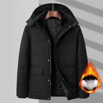 Žieminis vyriškas parkas vilnonis medvilninis storas šiltas striukė su gobtuvu pūkuota apykakle, vandeniui atspari vėjo striukė, paminkštinta plius dydis 8xl XXL šalta juoda spalva