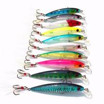 10 vnt. Minnow tipo žvejybos masalų rinkinys 9cm 8g Dirbtinis kietas masalas su plunksna Dvigubas kabliukas Vobleris beige