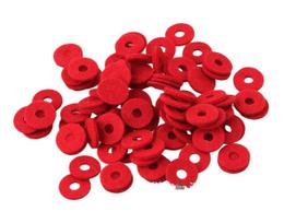 Fortepijono derinimo įrankiai ir priedai: Maži veltinio žiedeliai ir raudoni lipnūs klaviatūros tarpikliai 90 Felt Rings Set raudona