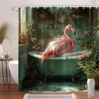 Pink Flamingo In Bathtub Shower Curtain Waterproof Moisture Proof Privacy Protection Print Boho Garden Design Hooks Included W60H190(CM)-1 Pcs gray
