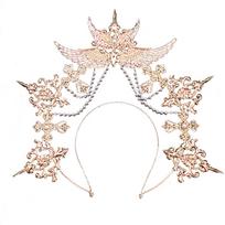 Double Layer Cosplay Angel Wing Headband Festival Hair Hoop Halloween Shows Punk Headpiece New Year Cosplay Unisex beige