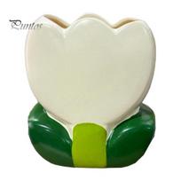 Desktop Storage for Eyebrow Pencils Tulip Makeup Brush Holder, Resin Cosmetic Organizer Vanity Desk, Cute Flower Pen Aesthetic Ornament Cup smėlis