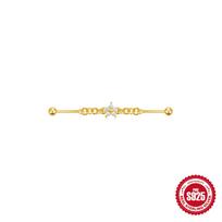 S925 Zircon Industrial Piercing Chain Barbell Thread Ear Nail beige