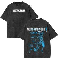 Metal Gear Solid 2 Žaidimo Vintažiniai Per dideli Išskalbti Marškinėliai Unisex Sunkūs Medvilniniai M įvairiaspalvis