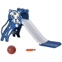 Children's slide. Indoor children's slide. With basketball hoop. Tiger theme. Ages 18 to 36 months. Blue