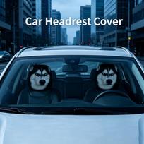 Serious-Faced Husky Print Car Headrest Cover, 2D Vivid Print, High Elastic Soft Material, Universal Auto Headrest Protector 2pc blue